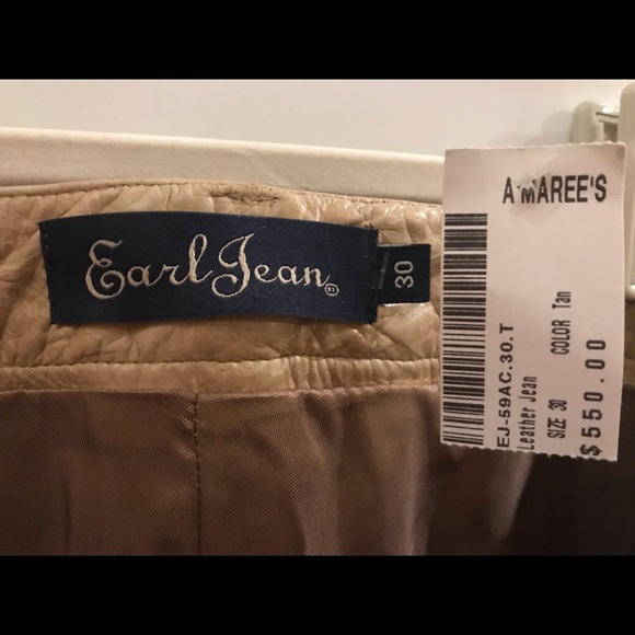 EARL JEAN TAN GENUINE LEATHER PANTS BOOT CUT JEANS - Picture 2 of 14